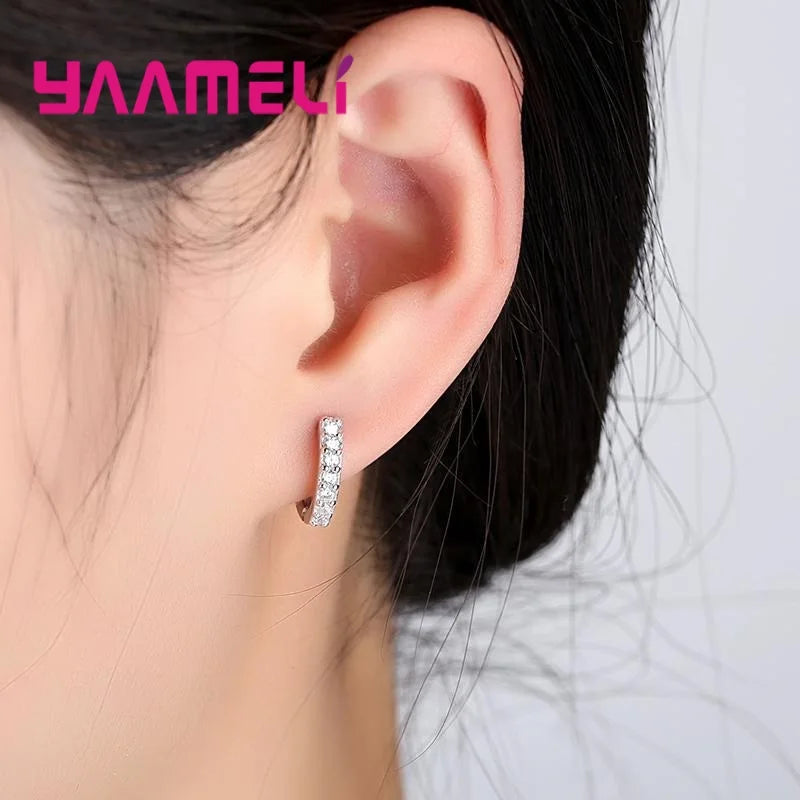 Earrings for Women Girls Simple Crystal Loop Hoop 925 Sterling Silver Stamped Jewelry Hot Sale Wedding Engagement Accessory