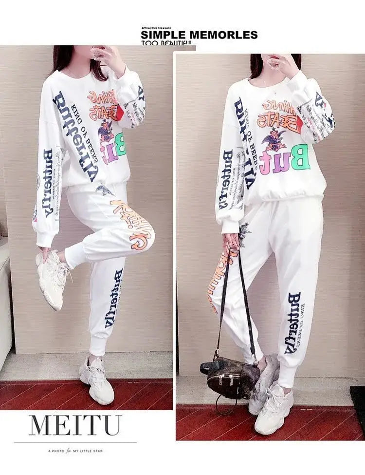 Women's Casual Sweat Suits 2025 Spring Autumn New Tracksuit Fashion Loose Long Sleeved Tops And Pants 2 Two Piece Set For Women