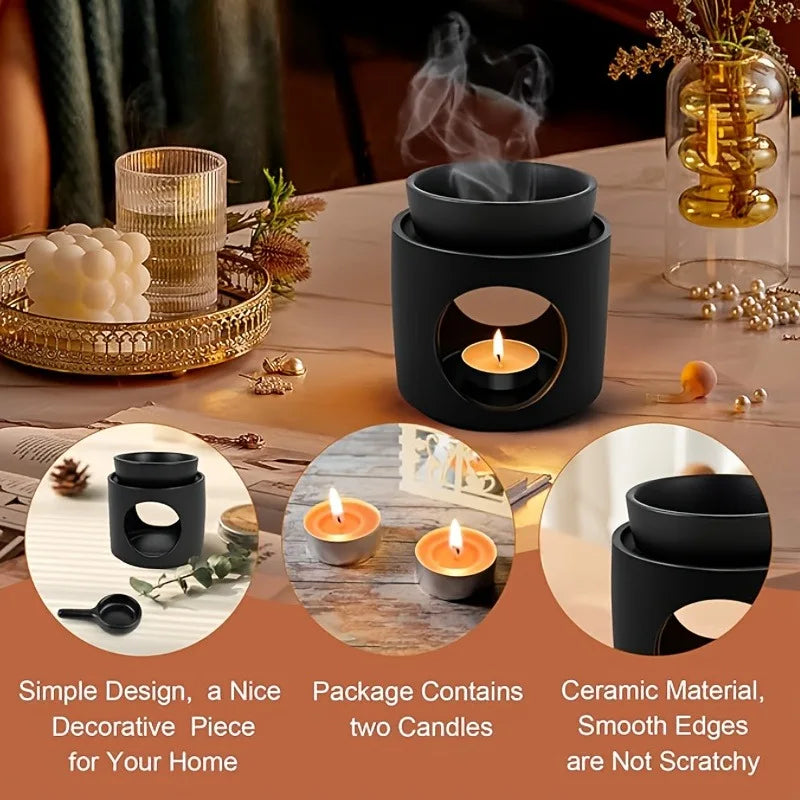 3-in-1 Candle Essential Oil Ceramic Craft Incense Lamp Candleholder Aromatherapy Burner Suitable for Home, Office, Wedding