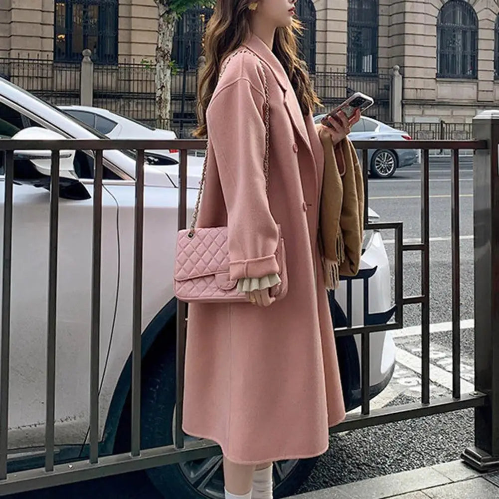 Women Woolen Coat Double-Breasted Autumn Winter New Fashion Loose Long Trench Coat Retro Loose Female Overcoat Ladies Windbreak