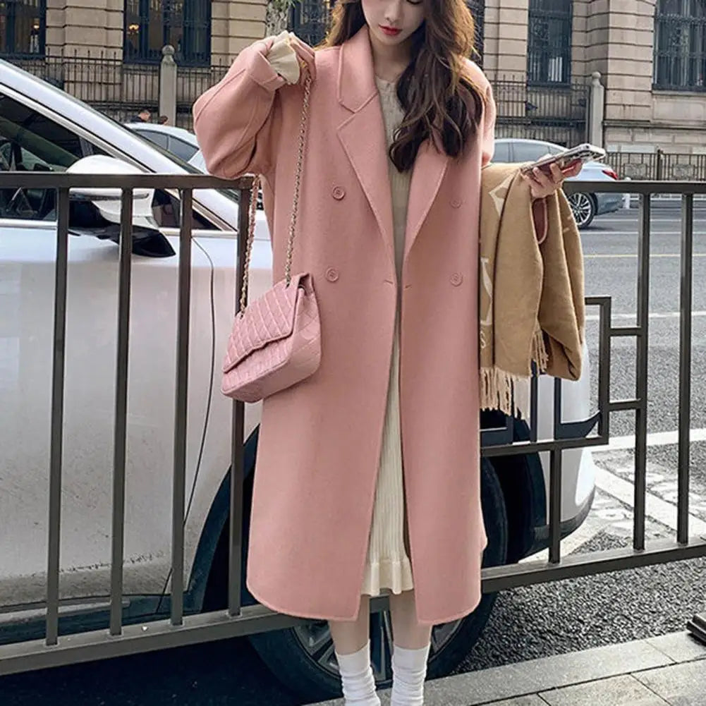 Women Woolen Coat Double-Breasted Autumn Winter New Fashion Loose Long Trench Coat Retro Loose Female Overcoat Ladies Windbreak