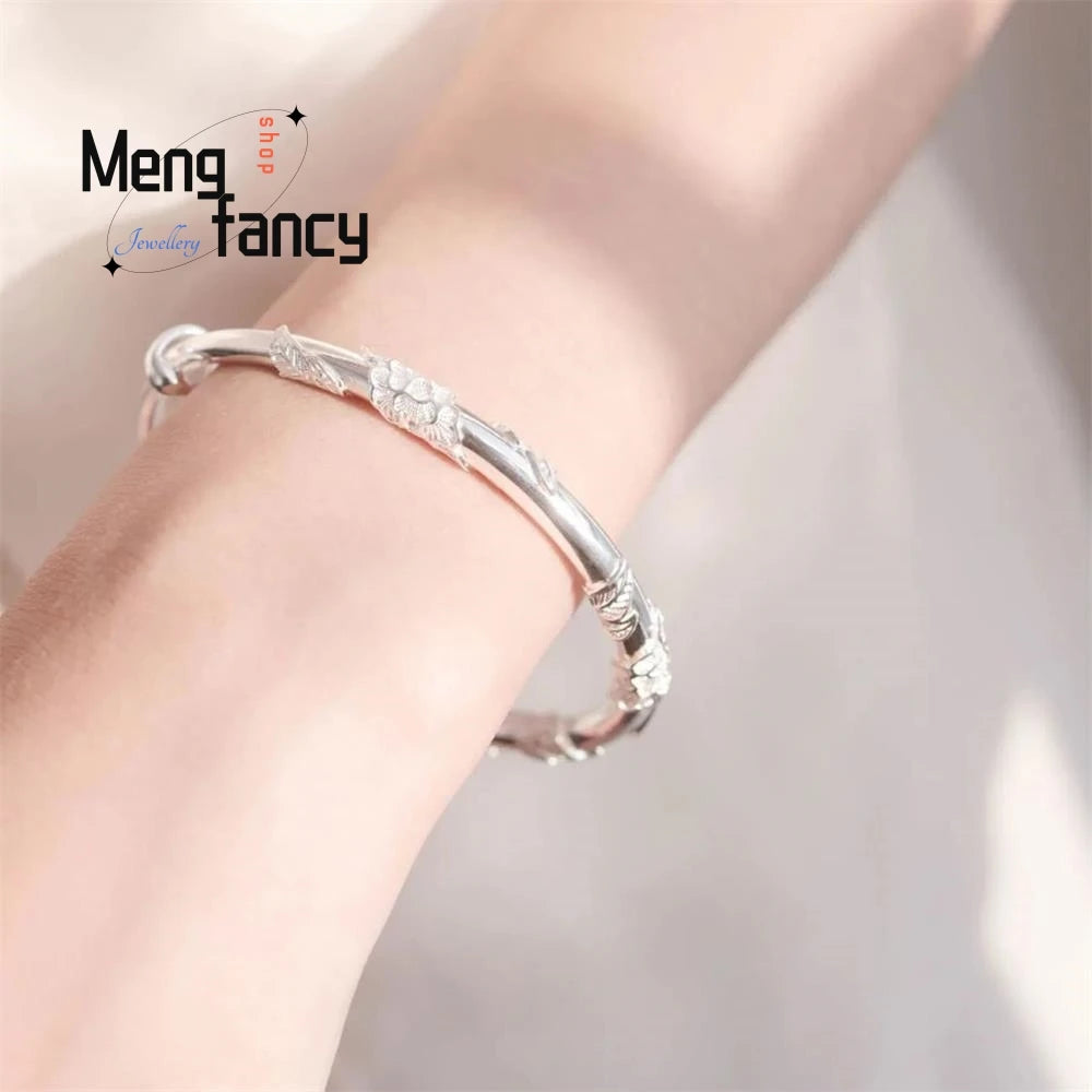 Trendy Luxury Floral Vintage Sliding Bangle - Unique Adjustable Ancient-Style Bracelet Exquisite Handcrafted Niche Jewelry Gift