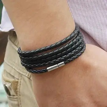 New Men Leather Bracelets for Women Simple Multilayer Handmake Bangles  Black White Bracelets Female Jewelry Gift