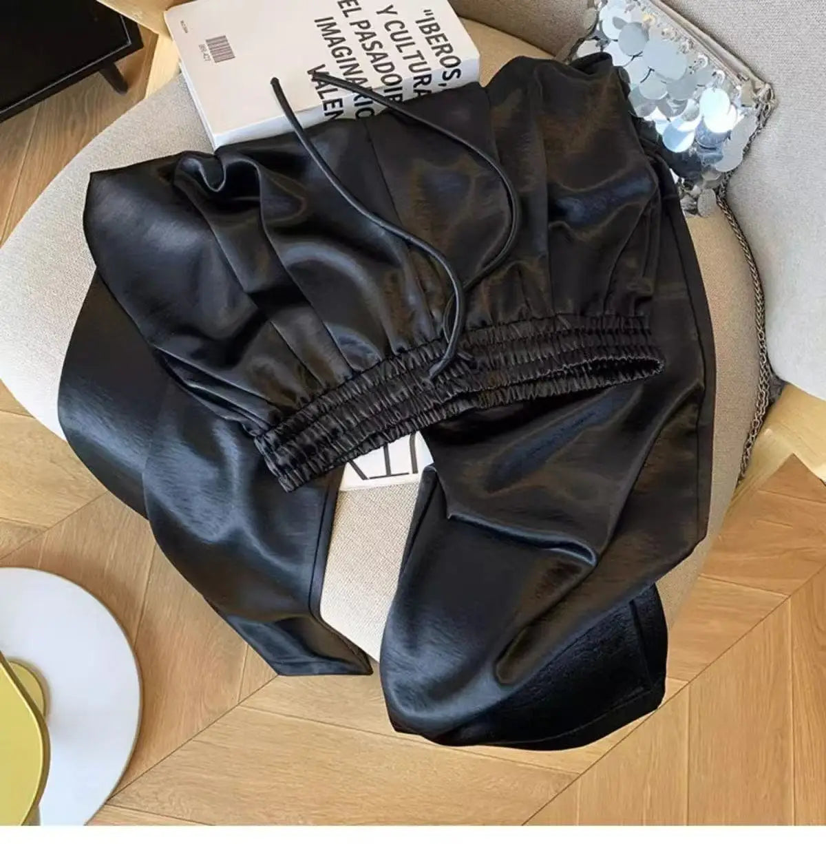 2025 Women's Loose Casual Trousers Summer New Lightweight Satin High Waist Wide Leg Pants Vintage All-match Straight Pants Femme