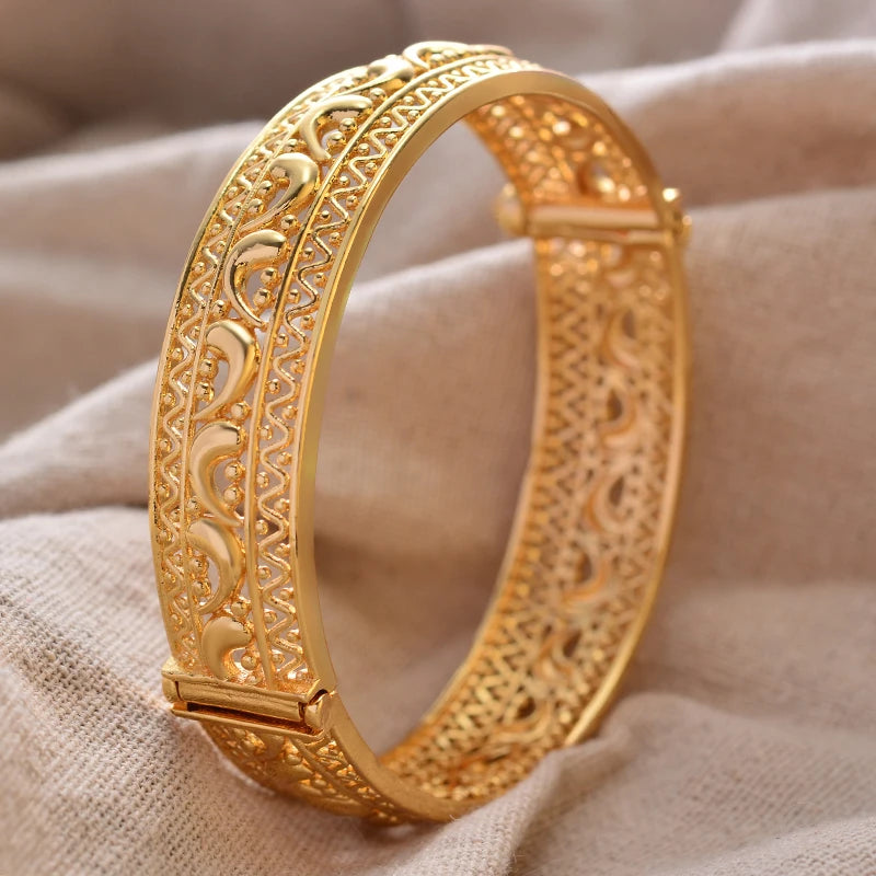 Luxury Vintage Gold Plated Bangles For Women Girls  Arabia Bridal Wedding Jewelry Gifts