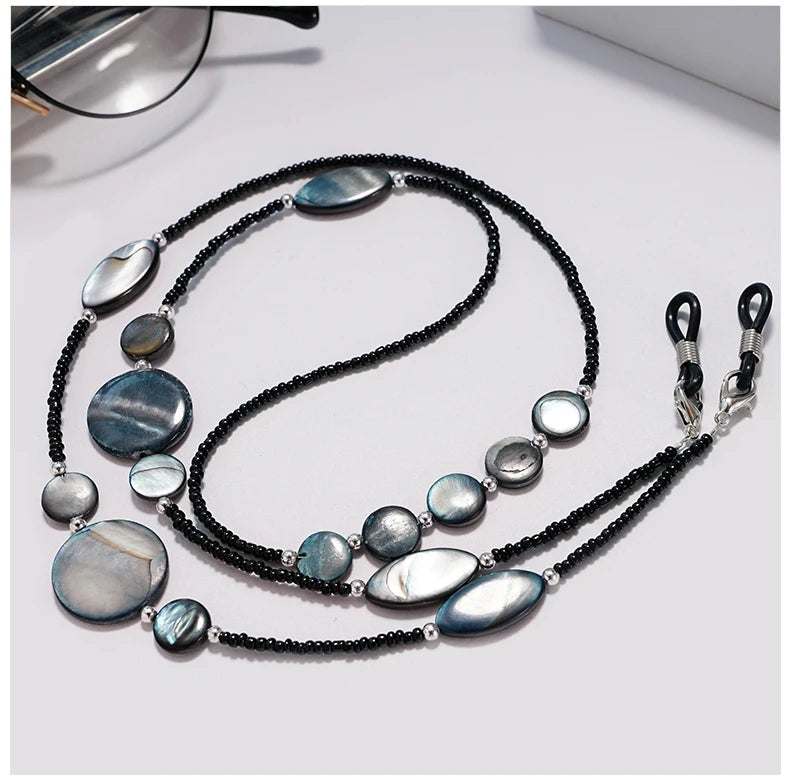 Fashion Reading Glasses Chain for Women Shell Beads Sunglasses Cords Beaded Eyeglass Lanyard Hold Straps Black Mask Rope