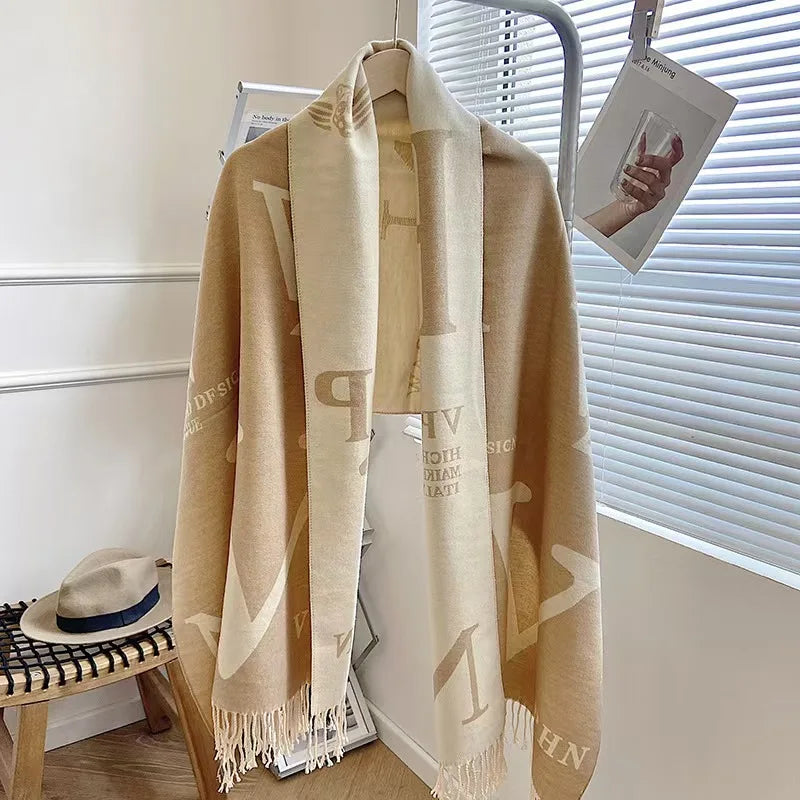 Large-sized elegant coat, women's coat with alphabet print, fringed batwing sleeves, open front, shawl style