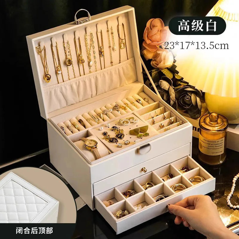 Jewelry storage box, high-end exquisite necklace earrings, gold jewelry box, large capacity multi-layer jewelry box