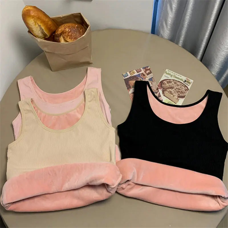 Women's Winter Thermal Underwear Top Seamless Plus Velvet Shirt Sleeveless Vest Warm Female Undershirt Solid Color Sexy Lingerie