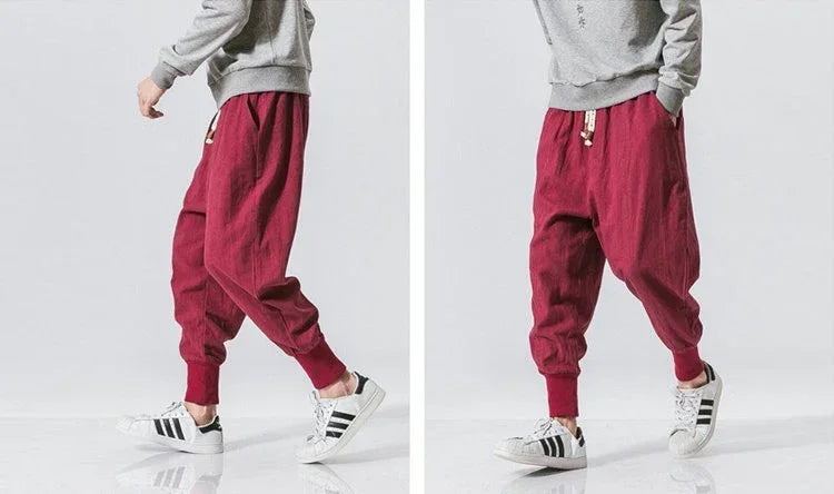Men Harem Pants Streetwear Cotton Linen Joggers New Baggy Hip Hop Fashion Pants Casual Solid Trousers Male Trendy Sweatpants