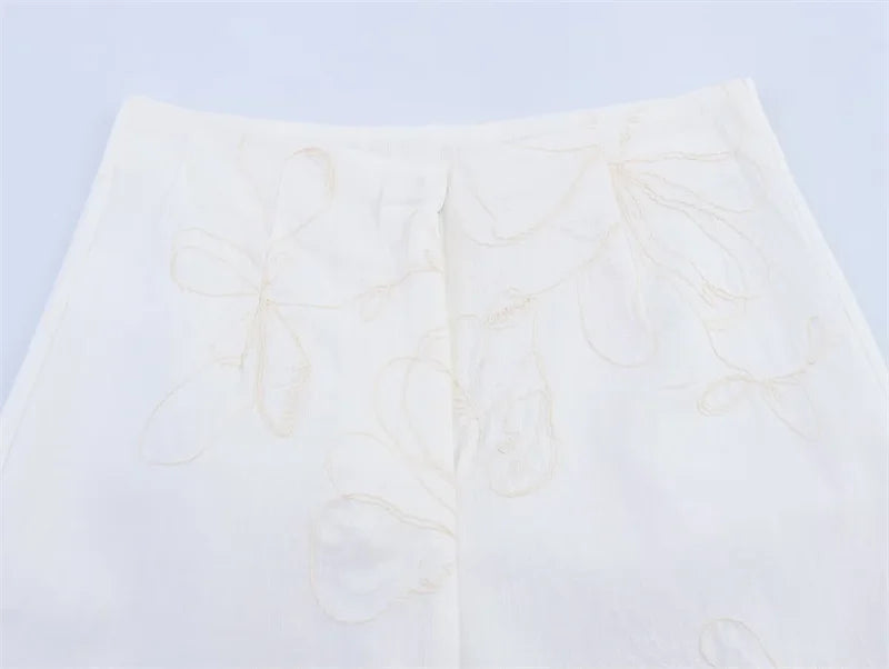 Women's suit New Summer 2025 White Camisole Wide-leg Pants Set Embroidered Trim Sexy Casual Personality Fashion