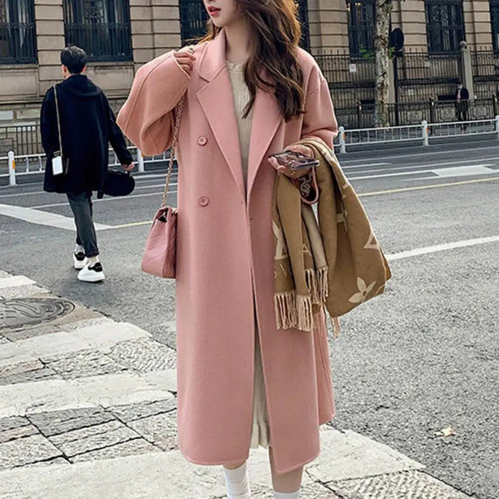 Women Woolen Coat Double-Breasted Autumn Winter New Fashion Loose Long Trench Coat Retro Loose Female Overcoat Ladies Windbreak