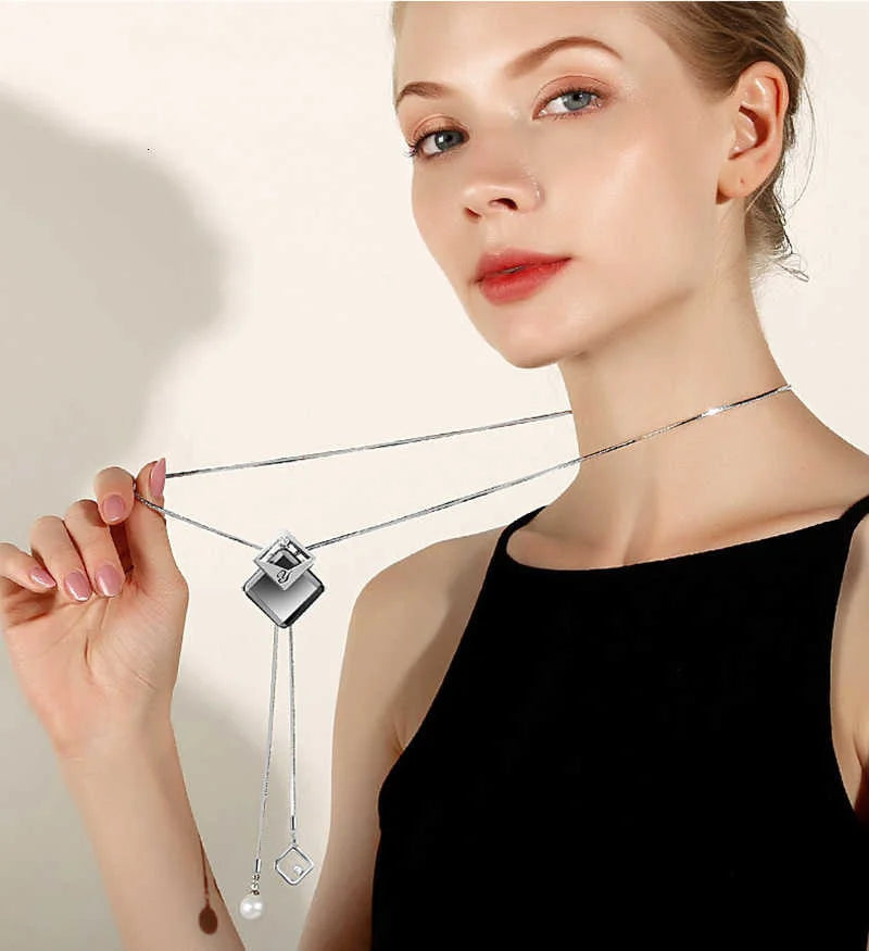 Long Necklaces & Pendants Fashion Geometric Crystal Statement Necklace For Women Collier Femme Pearl Choker Jewelry 2022