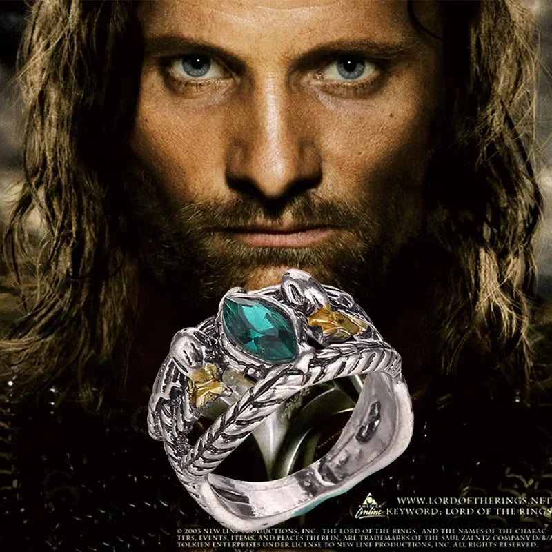 Movie Character Ring Barahir Aragorn Gundor Ring Men's and Women's Large Green Rhinestone Jewelry Gift