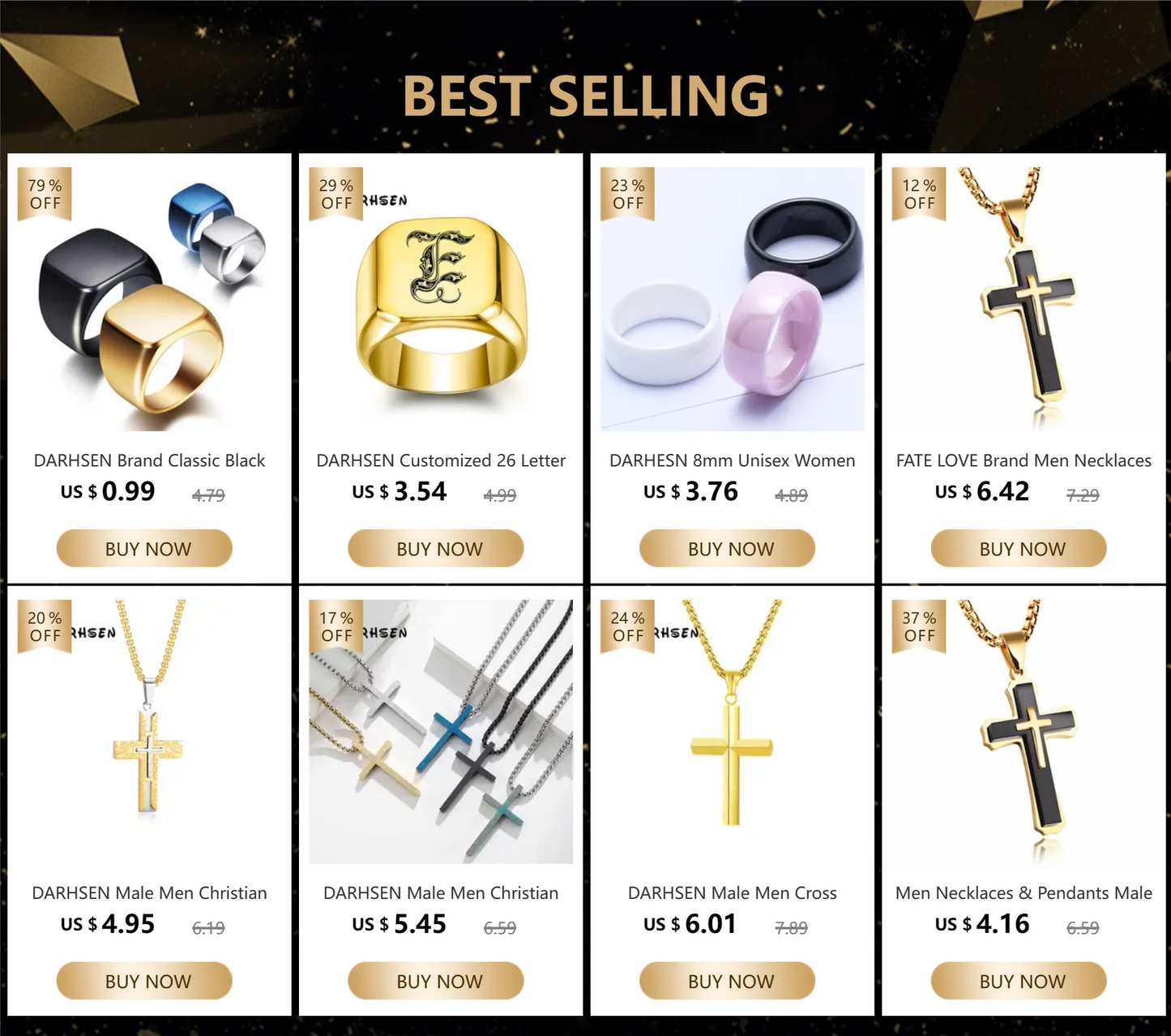 Men Necklaces & Pendants Male Cross Necklace Punk Stainless Steel Chain Fashion jewelry White Black Golden