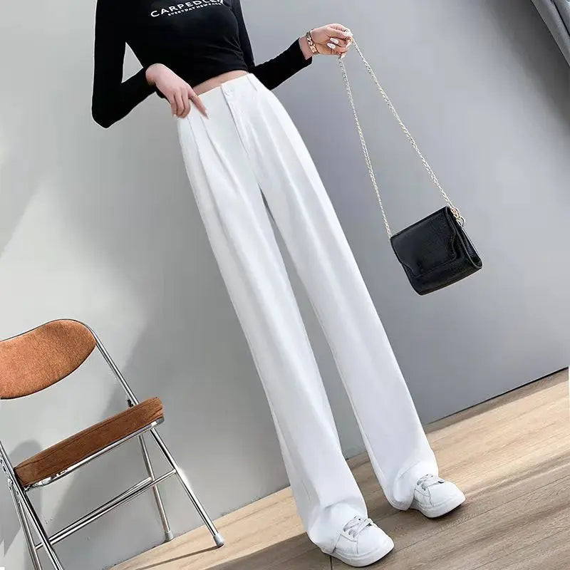 Trousers for Women Summer Women's Suit Pants 2024 White High Waist Fluid Korean Style Wide Leg Palazzo Straight Fashion Casual