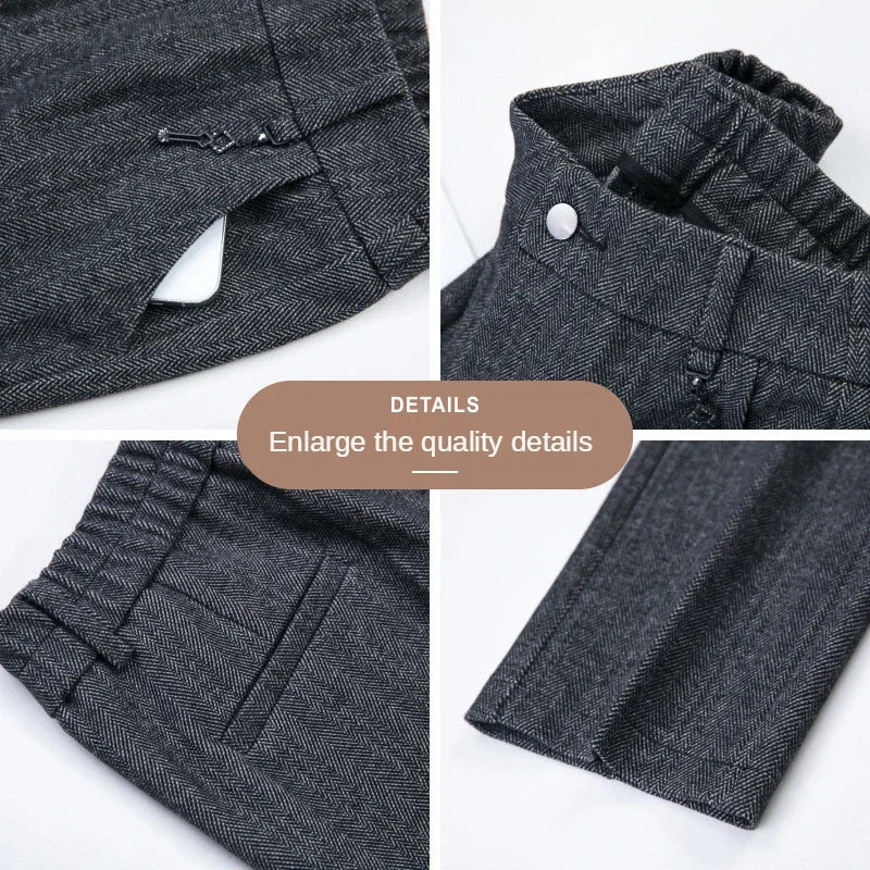 Woolen Trousers Women's Fall/winter High-waist Elastic Striped Straight-leg Pants Slim-fit Warm Trousers Pants for Women