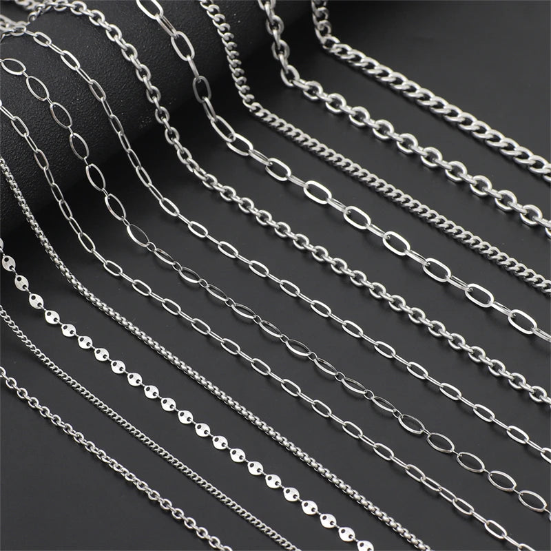 1M Stainless Steel Chain for Men Women Curb Cuban Link Chain DIY Basic Punk Choker Necklace Bracelet Hip Hop Male Jewelry Gift