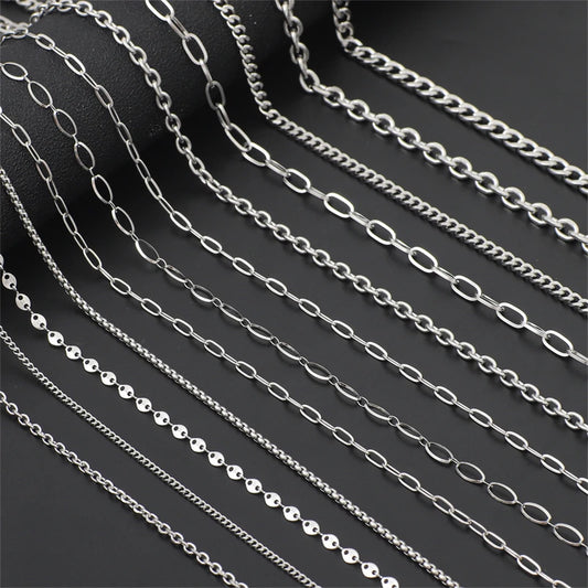 1M Stainless Steel Chain for Men Women Curb Cuban Link Chain DIY Basic Punk Choker Necklace Bracelet Hip Hop Male Jewelry Gift