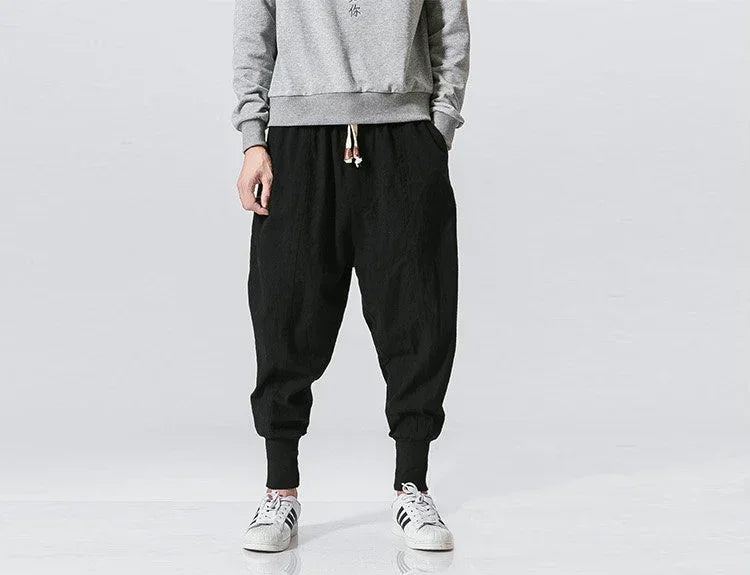 Men Harem Pants Streetwear Cotton Linen Joggers New Baggy Hip Hop Fashion Pants Casual Solid Trousers Male Trendy Sweatpants