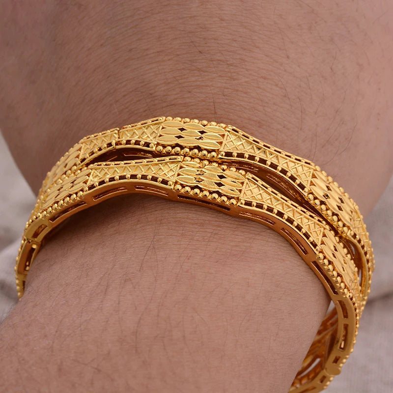 Luxury Vintage Gold Plated Bangles For Women Girls  Arabia Bridal Wedding Jewelry Gifts
