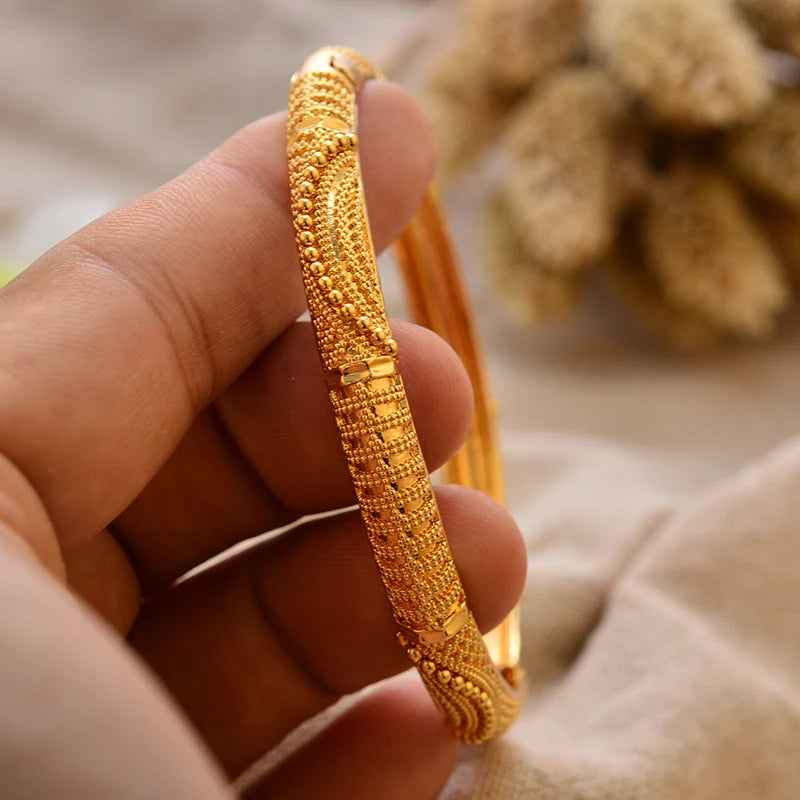 Luxury Vintage Gold Plated Bangles For Women Girls  Arabia Bridal Wedding Jewelry Gifts
