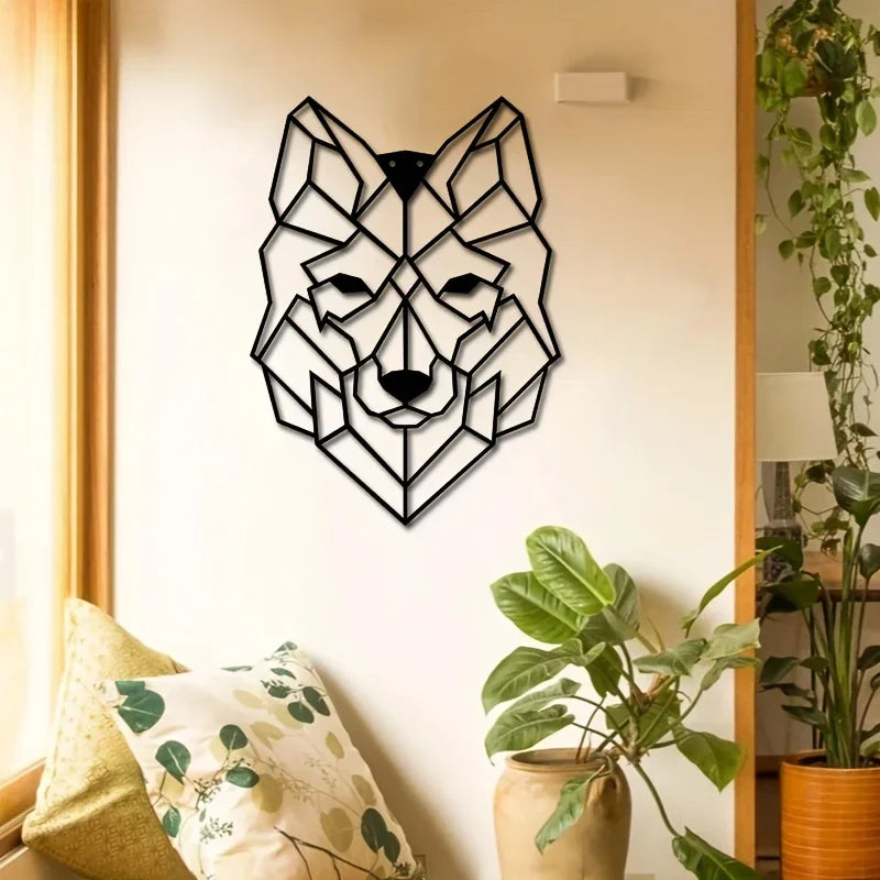 Wolf Head Wall Art Ornamental, Metal Living Room Office Geometric Iron Craft Gift Gift Black Iron Silhouette Hanging Wall Art