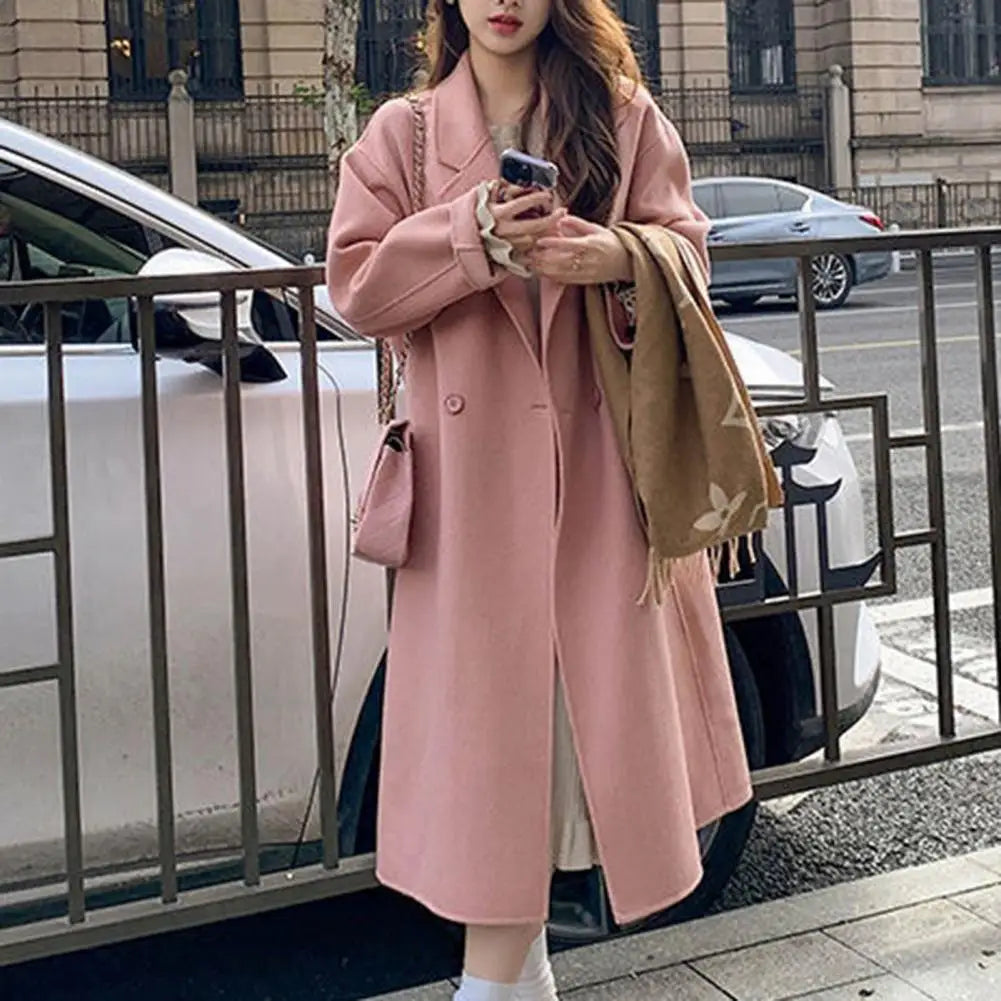Women Woolen Coat Double-Breasted Autumn Winter New Fashion Loose Long Trench Coat Retro Loose Female Overcoat Ladies Windbreak