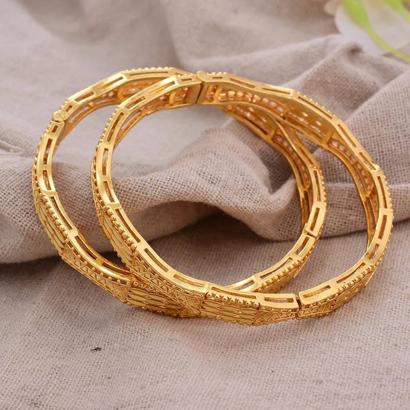 Luxury Vintage Gold Plated Bangles For Women Girls  Arabia Bridal Wedding Jewelry Gifts