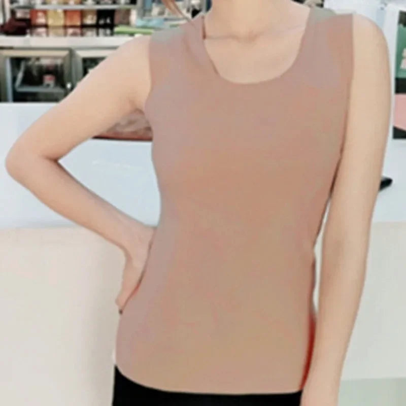 Women's Winter Underwear Top Seamless Plus Velvet Shirt Sleeveless Vest Warm Female Undershirt