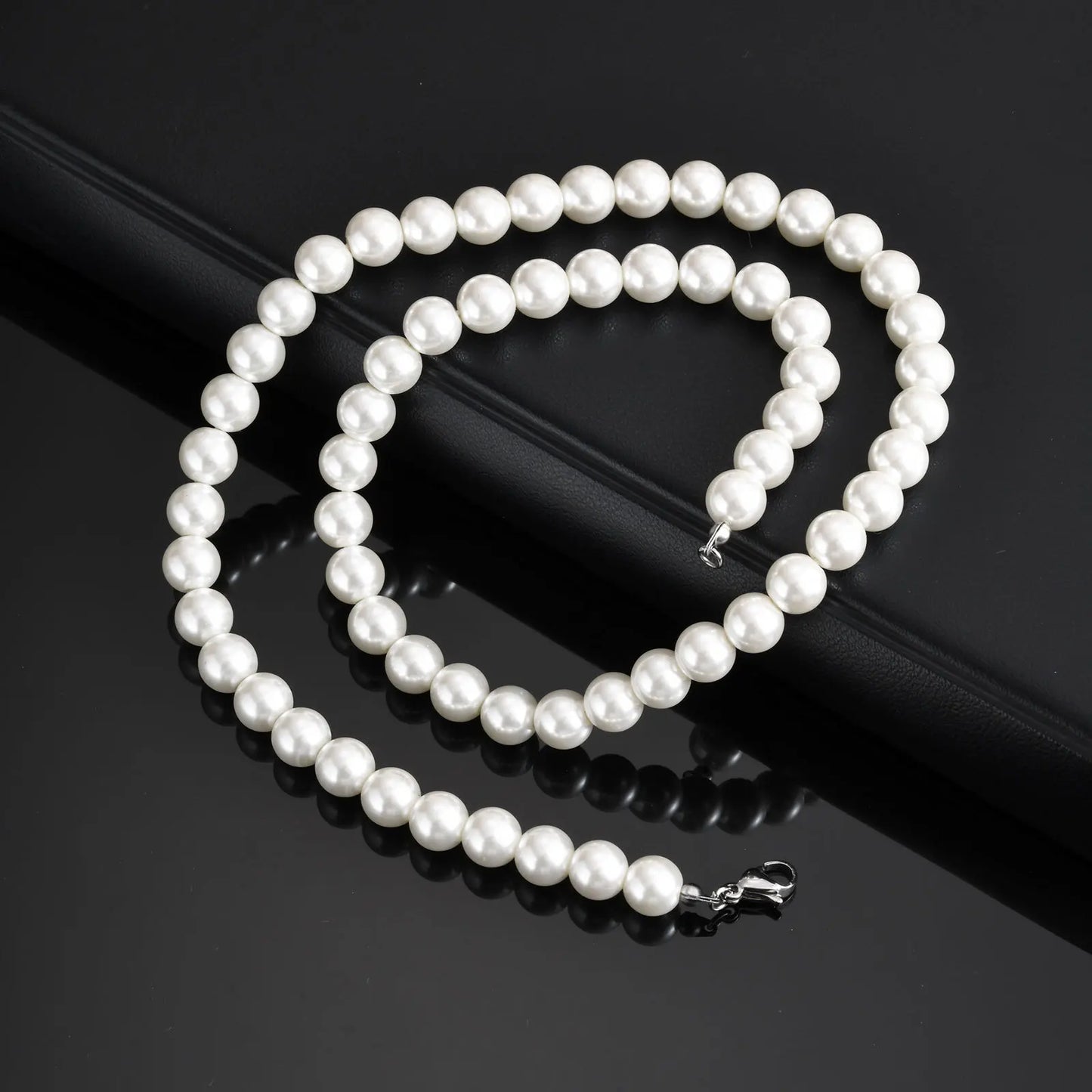 Pearl Necklace for Men,Simple Handmade Strand Bead Collars,Trendy Wedding Banquet Jewelry