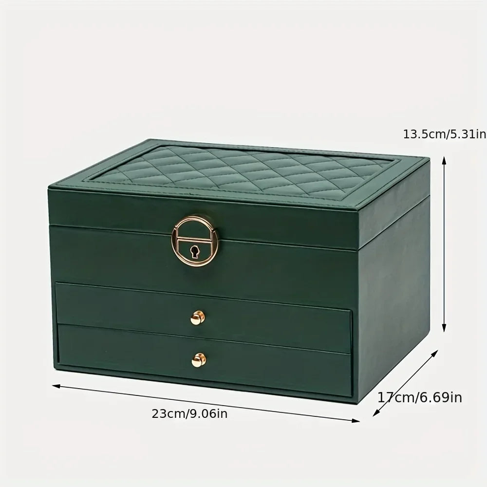 Jewelry storage box, high-end exquisite necklace earrings, gold jewelry box, large capacity multi-layer jewelry box