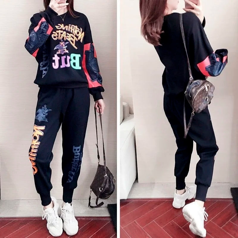 Women's Casual Sweat Suits 2025 Spring Autumn New Tracksuit Fashion Loose Long Sleeved Tops And Pants 2 Two Piece Set For Women