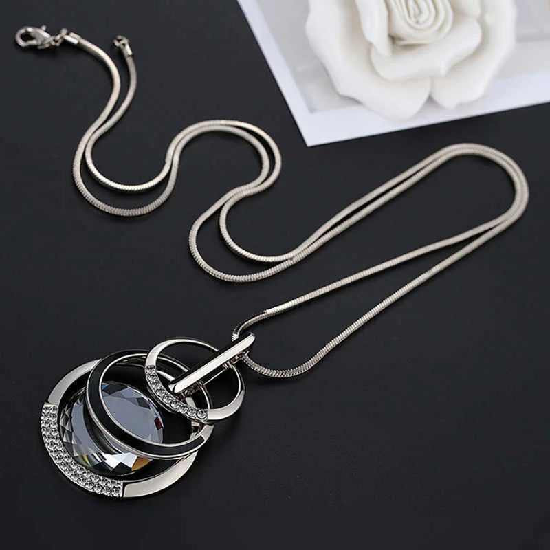 Long Necklaces & Pendants Fashion Geometric Crystal Statement Necklace For Women Collier Femme Pearl Choker Jewelry 2022