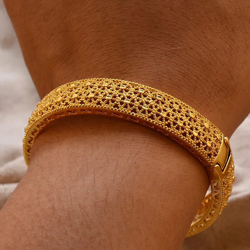Luxury Vintage Gold Plated Bangles For Women Girls  Arabia Bridal Wedding Jewelry Gifts