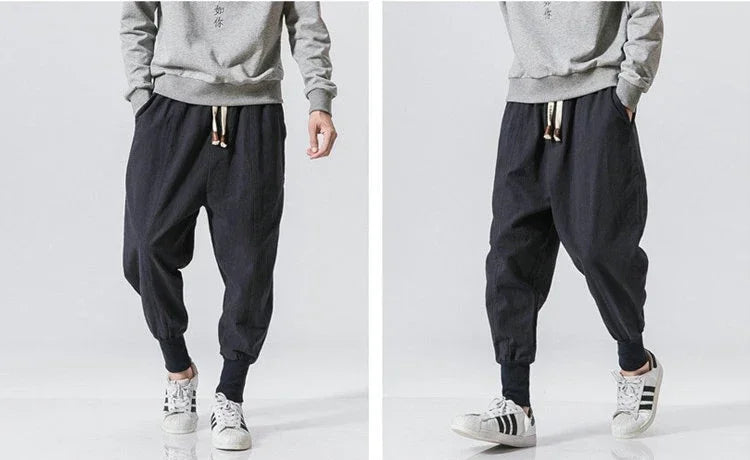 Men Harem Pants Streetwear Cotton Linen Joggers New Baggy Hip Hop Fashion Pants Casual Solid Trousers Male Trendy Sweatpants