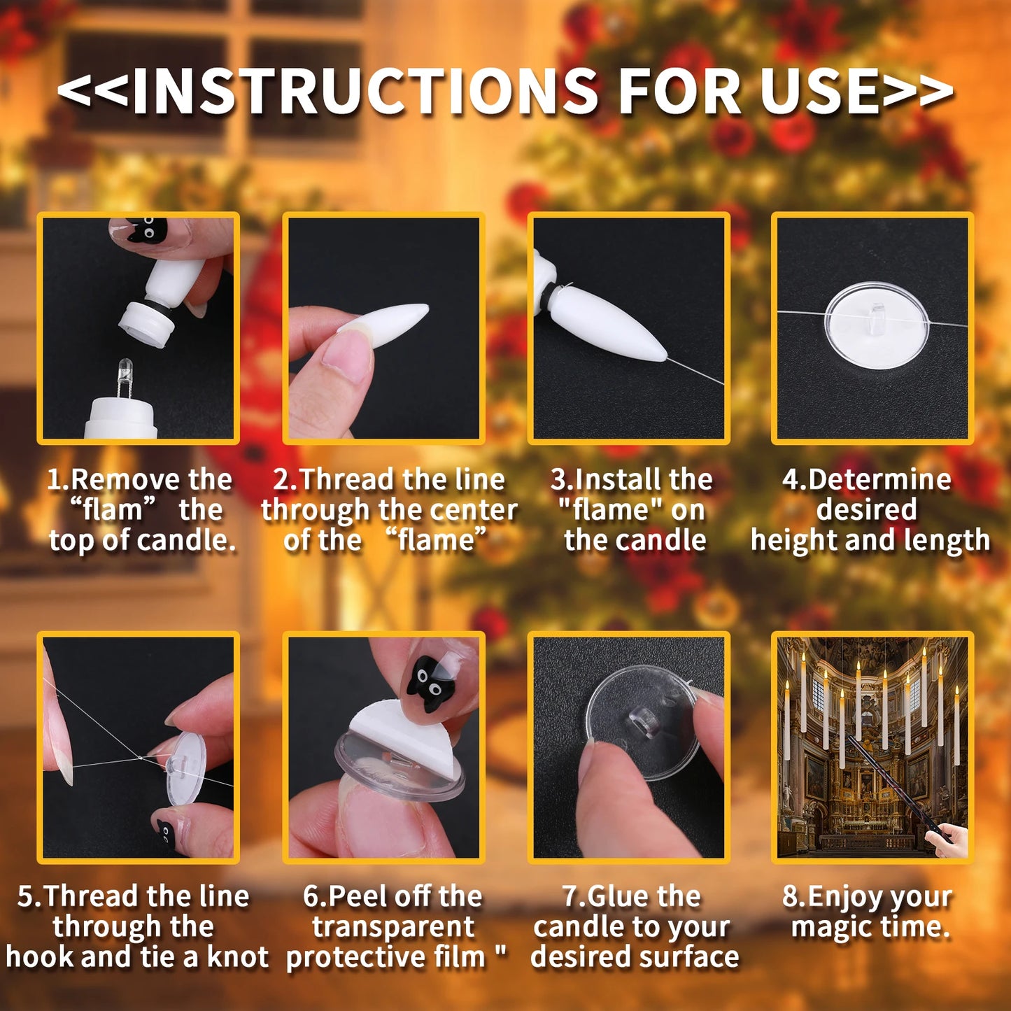 Floating Candles with Magic Wand Remote Control Flickering Warm Light Flameless Taper Candle for Christmas/Wedding/Party Home