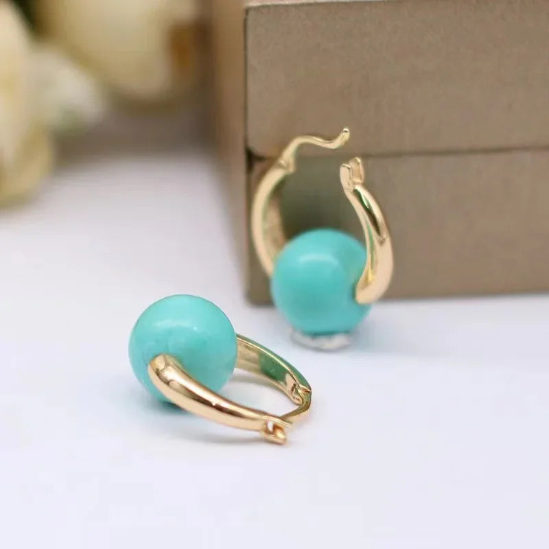 charm new in ethnic style Simple light green round beads earrings for women with light luxury turquoise earings hoop jewelry