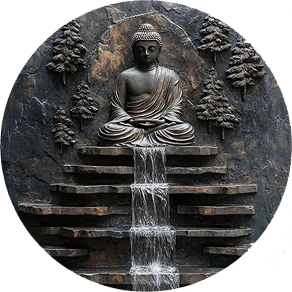 Wall art,Vintage Buddha Meditation Metal Wall Art -Sign with Serene Monk and Waterfall Design Yard,  Garden Wall Art