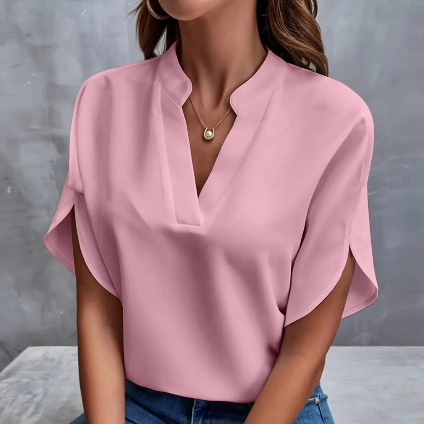 Summer Tops For Women Blouse 2024 Fashion Short Sleeve Solid V Neck Loose Shirts And Blouses Elegant Laies White Tops