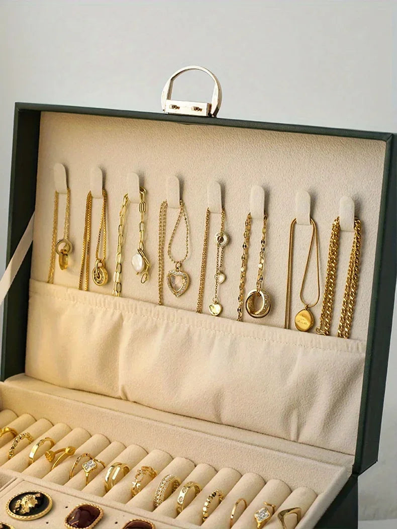 Jewelry storage box, high-end exquisite necklace earrings, gold jewelry box, large capacity multi-layer jewelry box