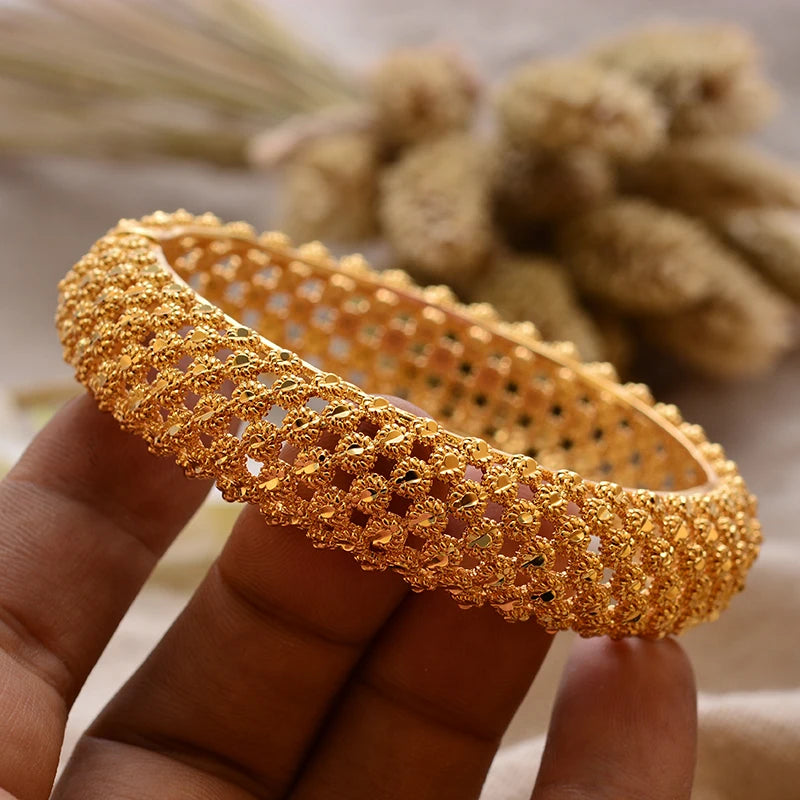 Luxury Vintage Gold Plated Bangles For Women Girls  Arabia Bridal Wedding Jewelry Gifts