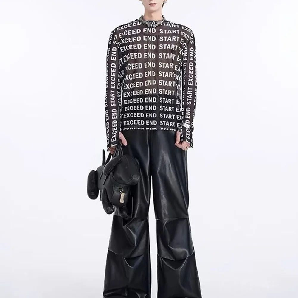 Mens Tops Fashion Letter Print Mesh Bottoming Shirt Men 2024 New American High Street Inner Wear Boys Hollow Long Sleeve T-Shirt