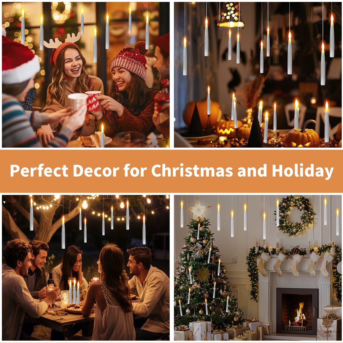 Floating Candles with Magic Wand Remote Control Flickering Warm Light Flameless Taper Candle for Christmas/Wedding/Party Home