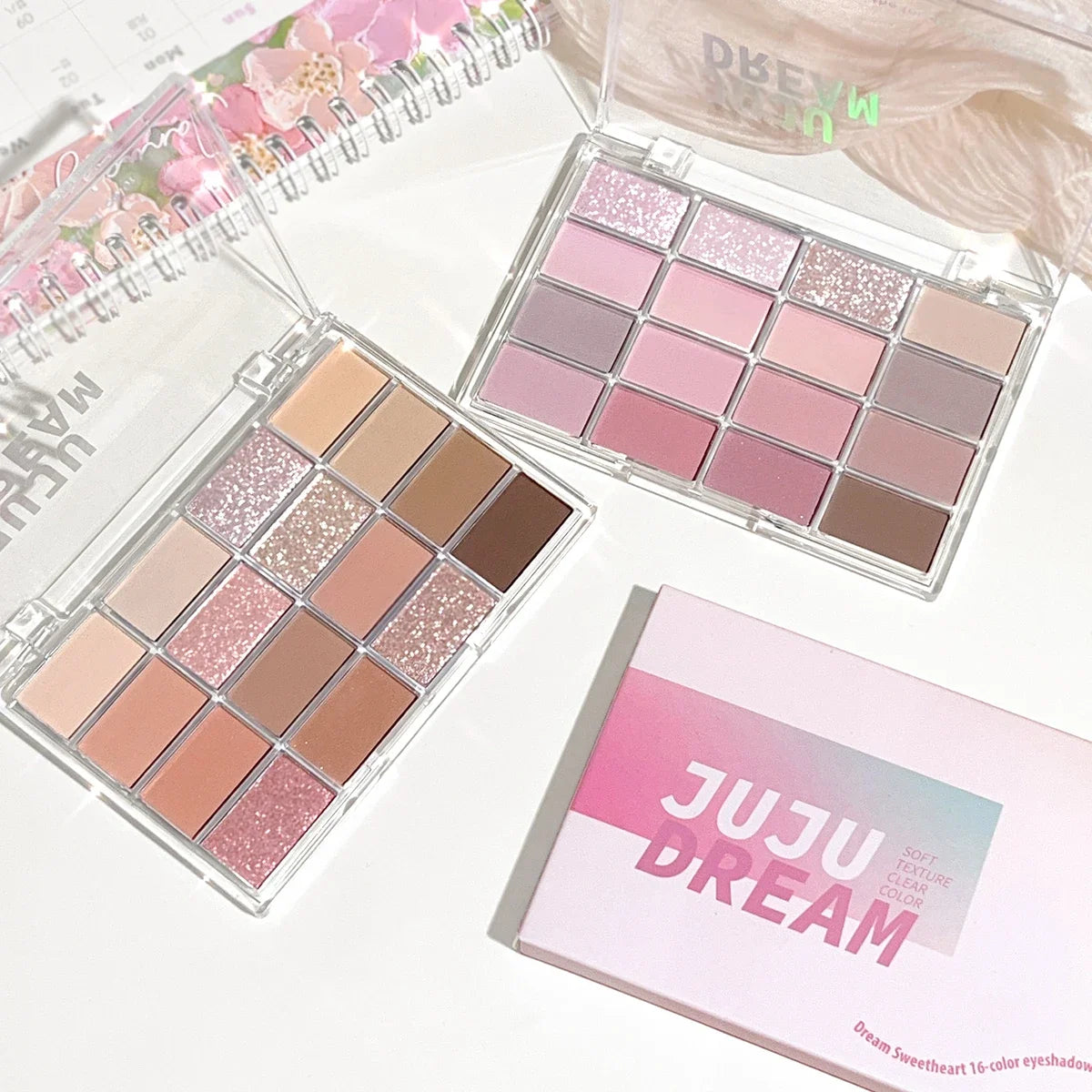 16-Color Eyeshadow Palette Matte & Shimmer – Nude Earth Tones, Silky Blendable Texture, Korean Style Natural Eye Makeup Look