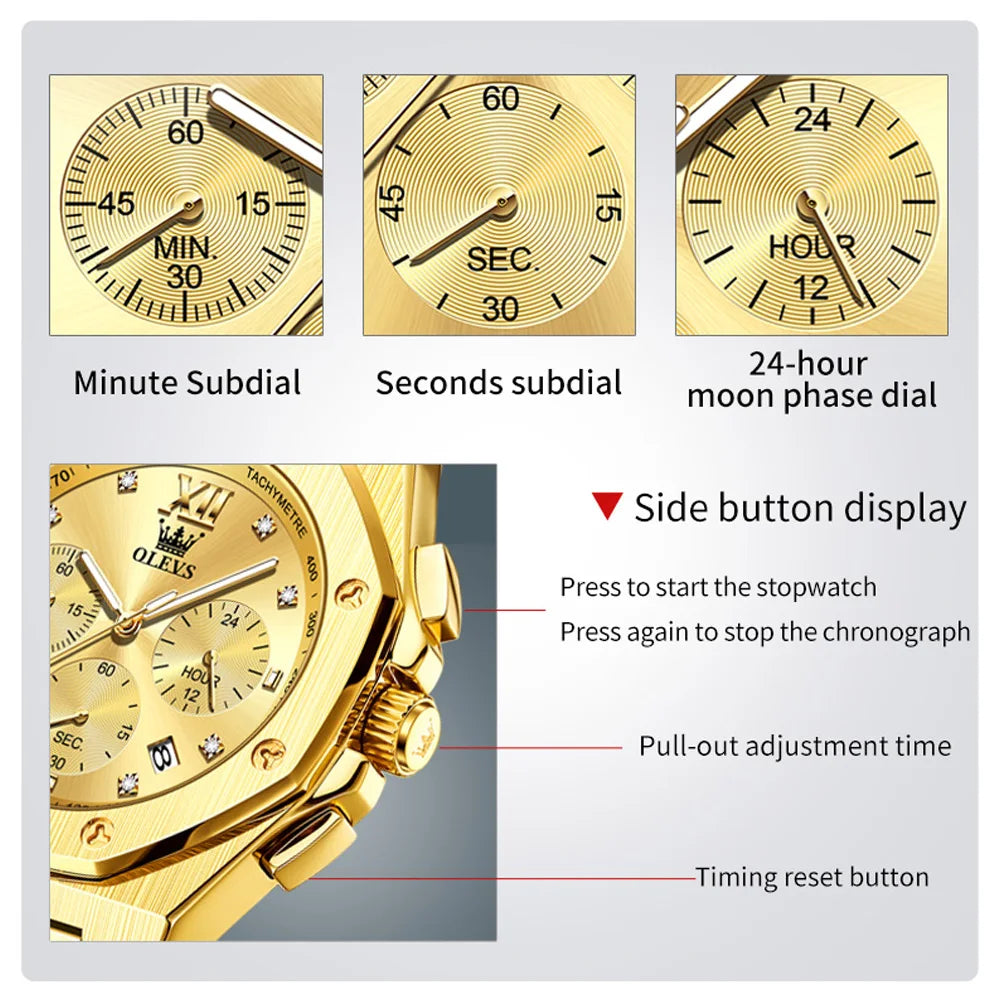 Watches for Men Top Luxury Brand OLEVS Quartz Men’s Watch Sport Waterproof Gold Wrist Watches Chronograph Date Relogio Masculino