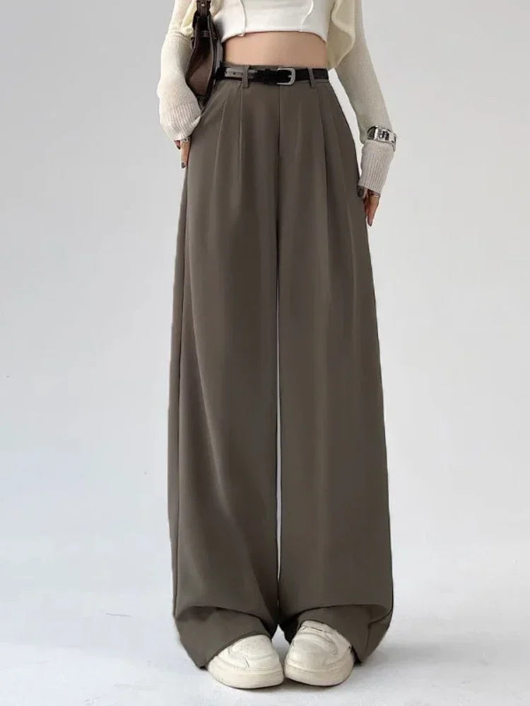 2025 New Women's Pants Casual Temperament High Waist Loose Straight Trousers Gift Belt Fashion Versatile Wide Leg Pants Women