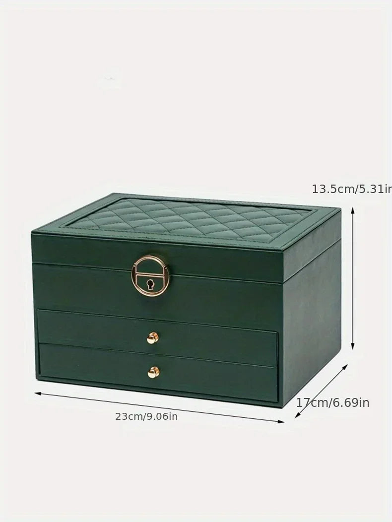 Jewelry storage box, high-end exquisite necklace earrings, gold jewelry box, large capacity multi-layer jewelry box