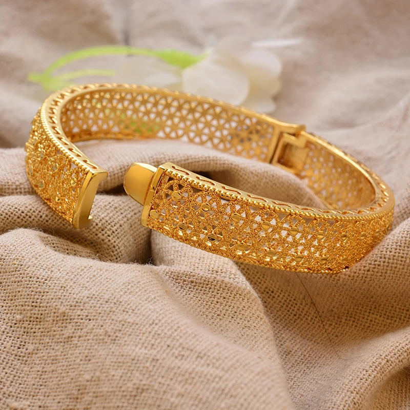 Luxury Vintage Gold Plated Bangles For Women Girls  Arabia Bridal Wedding Jewelry Gifts