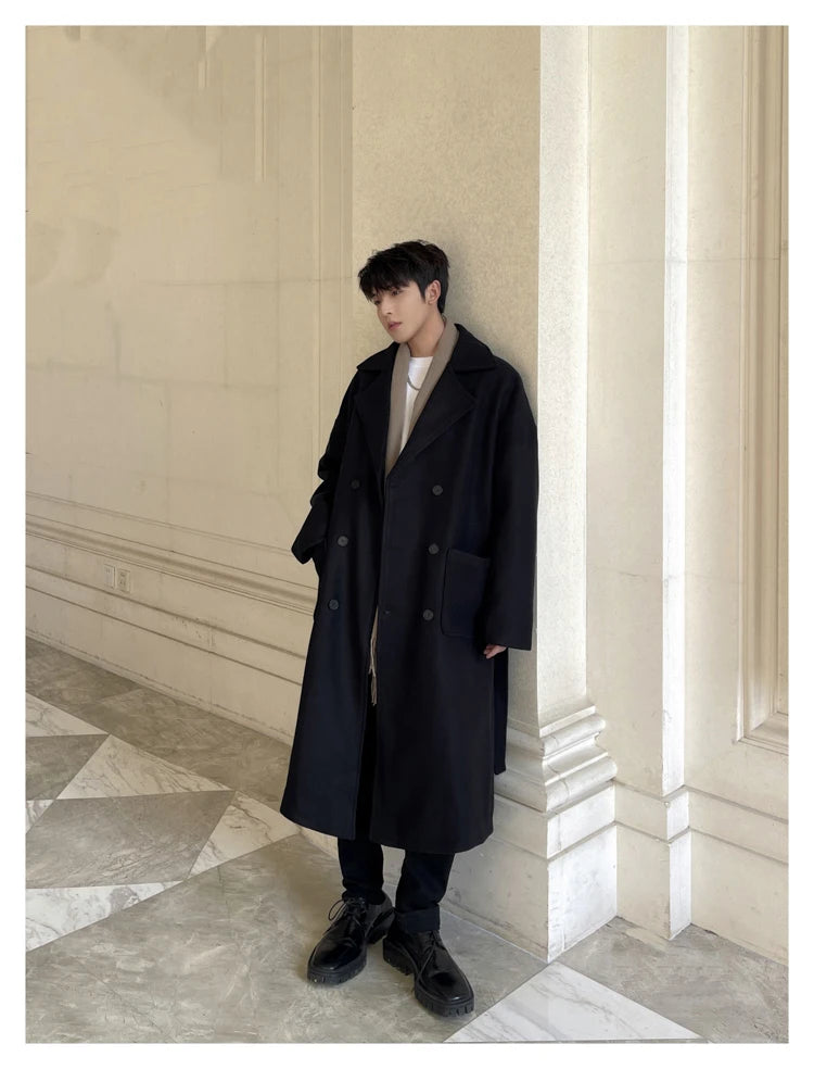 Long Coats for Men Woolen Jackets 2024 Winter Thicken Coat Trench Coats Korean Vintage Loose Heavy Jackets Men Leisure Overcoat